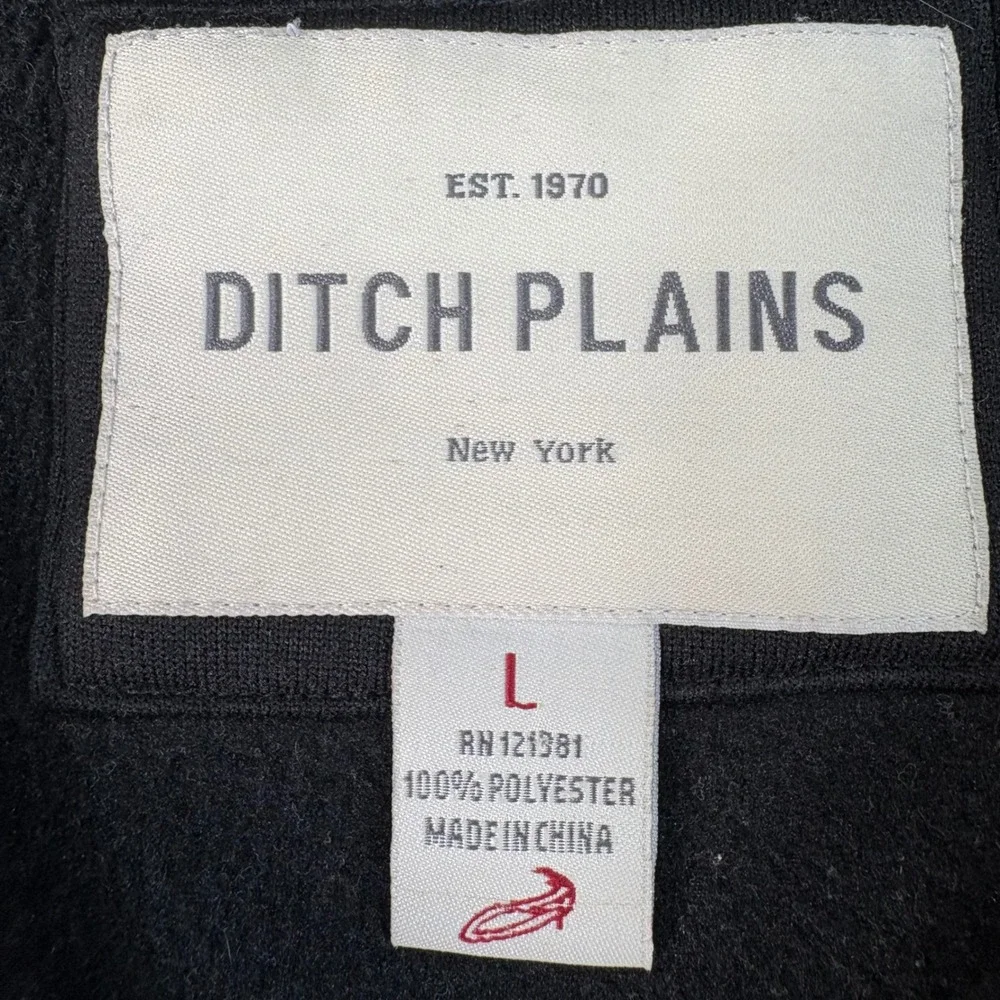 Ditch Plains New York Black Full Zip‎ Hoodie Mens Large Embroidered Logo Fleece